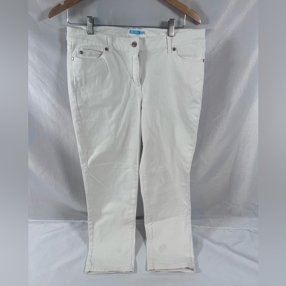 J. McLaughlin Jeans White Stretch Denim Crop Gold Hardware Size 12 Coastal - Picture 1 of 7
